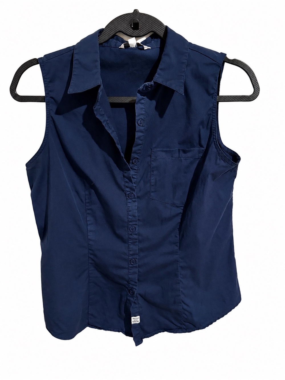Sleeveless Button-Front Navy Blouse